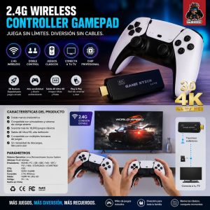 Game Stick 4K Ultra HD con 2 Controles Inalámbricos y Miles de Juegos Retro