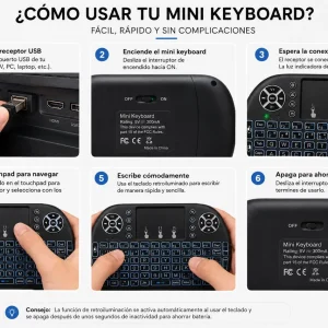 Mini Teclado Inalámbrico con Touchpad y Retroiluminación para Smart TV, TV Box y PC