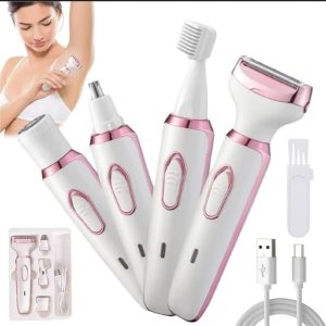 Lady Shaver Beauty Kit 4 en 1 Recargable | Depiladora, Afeitadora, Recortador de Nariz y Perfilador de Cejas