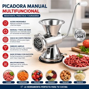 Picadora Manual Multifuncional de Acero Inoxidable para Carne, Verduras y Alimentos