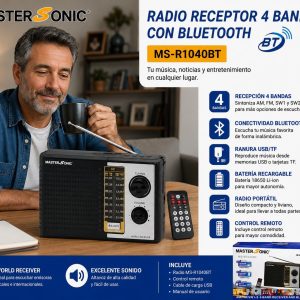 Radio Master Sonic MS-R1040BT Bluetooth Recargable | Radio AM/FM/SW con USB, TF y Control Remoto