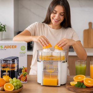 Exprimidor Doble para Cítricos con Filtro Integrado y Recipiente Recolector de Gran Capacidad