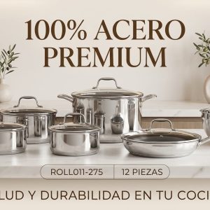 Batería de Ollas de Acero Quirúrgico Premium de 12 Piezas – Compatible con Inducción, Gas y Estufas Eléctricas