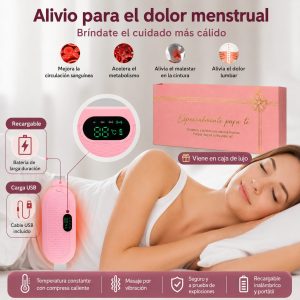 Cinturón Anticólicos Recargable USB con Calor y Masaje Vibratorio – Soporte para Zona Lumbar y Abdominal (Caja Rosada)