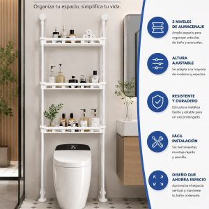 Estantería Organizadora Multiusos de 3 Niveles – Estructura Metálica para Baño y Lavandería