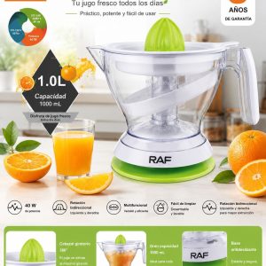 Extractor de Jugos RAF 1 Litro – Exprimidor Eléctrico con Rotación Bidireccional y Boquilla Antigoteo