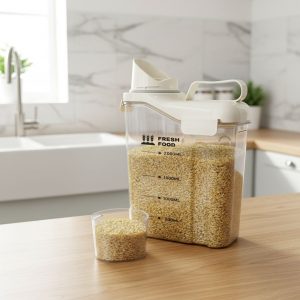 Dispensador Hermético para Alimentos de 2 Litros con Taza Dosificadora – Recipiente Organizador de Cocina