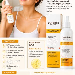 Dr. Melaxin Peel Shot Spray Exfoliante Corporal 200 ml con Ácido Kójico, Cúrcuma y Niacinamida