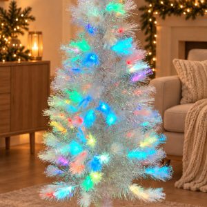 Árbol de Navidad Premium Blanco 1,60 m con Luces Multicolores Integradas