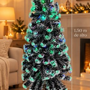 Árbol de Navidad Fibra Óptica LED Nevado 1,50 m con Luces de Colores