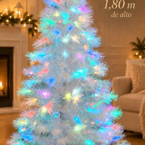 Árbol de Navidad Fibra Óptica Premium Blanco 1,70 m con Luces Multicolor y Estrella