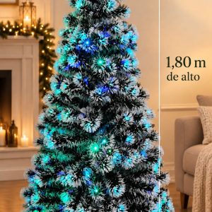 Árbol de Navidad Fibra Óptica LED Nevado 1,80 m con Luces Multicolor y Estrella Luminosa