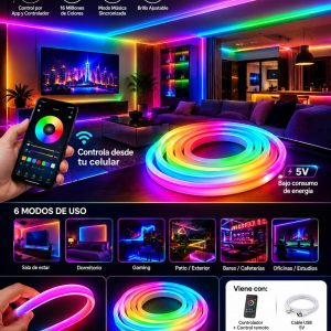 Cinta LED Neón RGB de 10 Metros con Control por App y Modo Música
