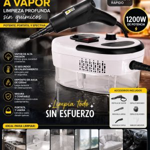 Limpiadora de Vapor Portátil 1200W con Depósito de 1200 ml y 6 Niveles de Vapor