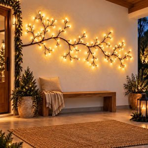 Rama de Bolitas con Luz Cálida 2 m x 70 cm para Decoración Navideña